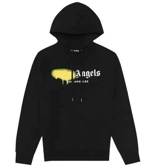 Palm Angels Los Angeles Sprayed Logo Hoodie 'Black/Yellow'